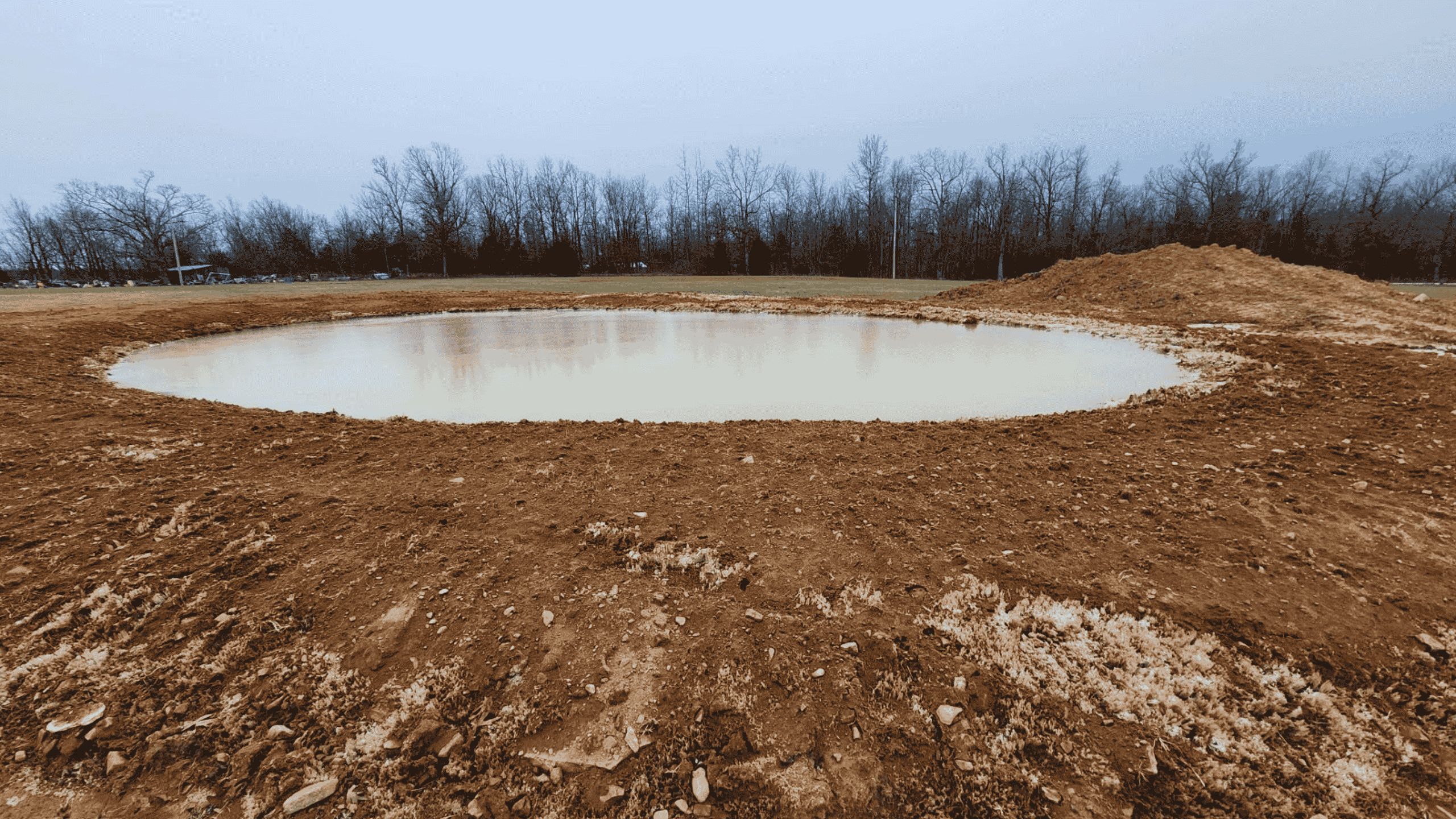 Newly excavated pond basin